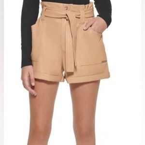 Calvin Klein Tan Faux Belted Leather Shorts Size XL NWT